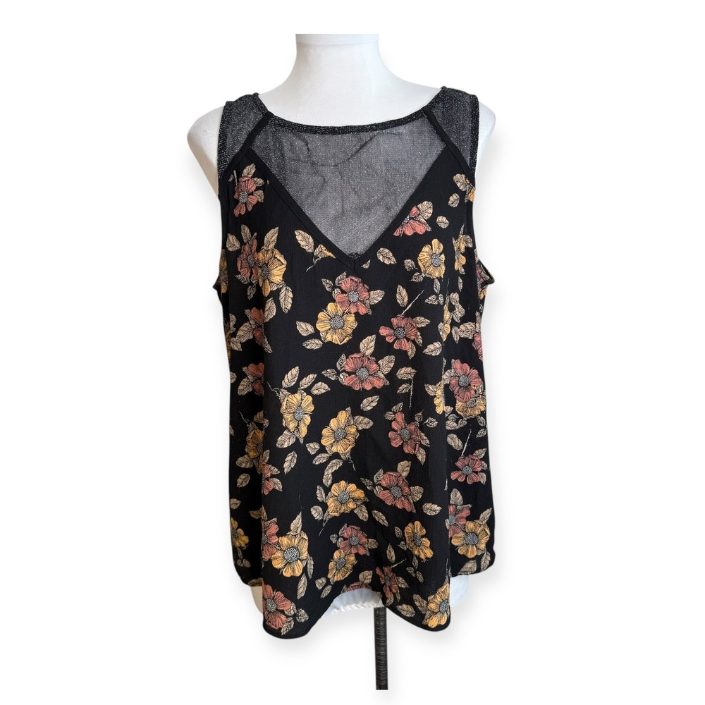 5/$20 Sleeveless Floral Blouse Sheer‎ Neckline 1X